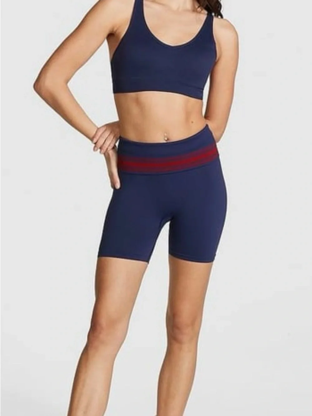Victoria's Secret Navy Bike Shorts with Red Waist Stripe